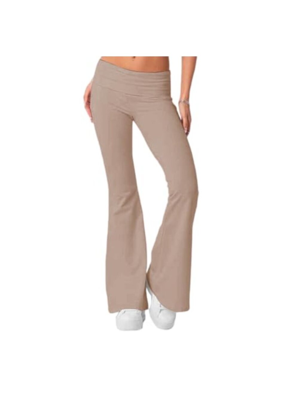 Women's Fold Over Yoga Pants Low Waist Flare Leggings Bell Bottom Workout
